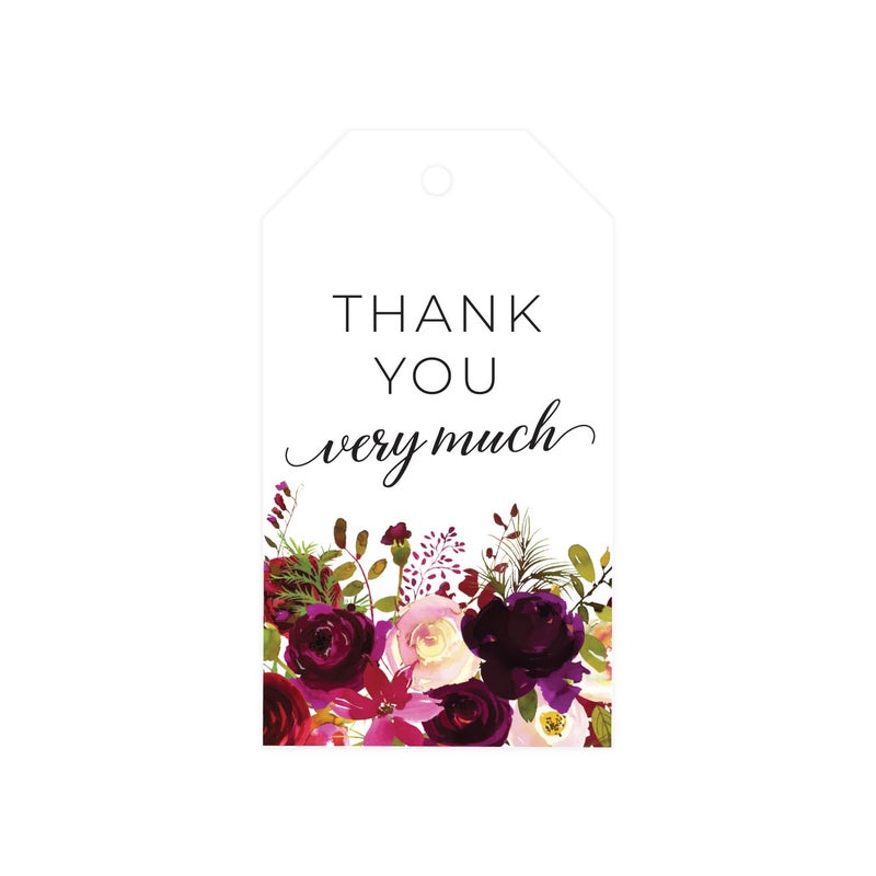 Canopy Street Fall Floral Favor Thank You Tags / 100 Thank You Very Much Autumn Flower Wedding Favors / 2" x 3.5" Thanks Party Favor Tags/Made in The USA - Image 1